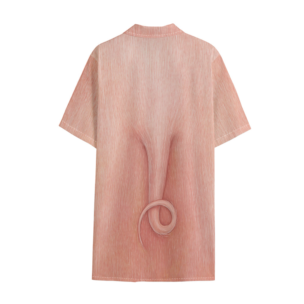 Pink Pig Tail Print Cotton Hawaiian Shirt