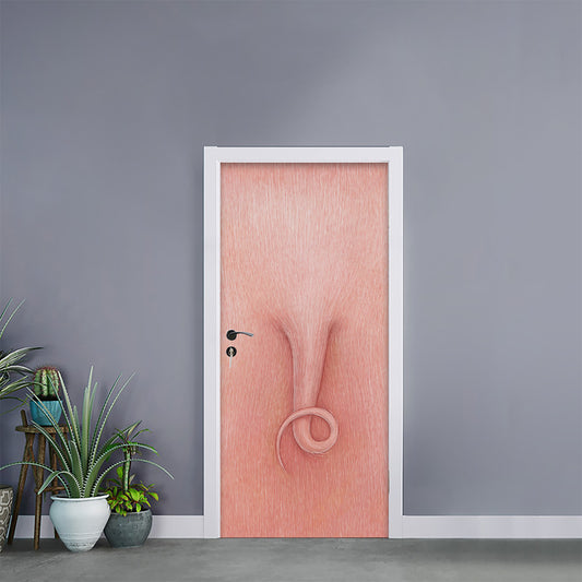 Pink Pig Tail Print Door Sticker