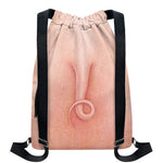 Pink Pig Tail Print Drawstring Backpack