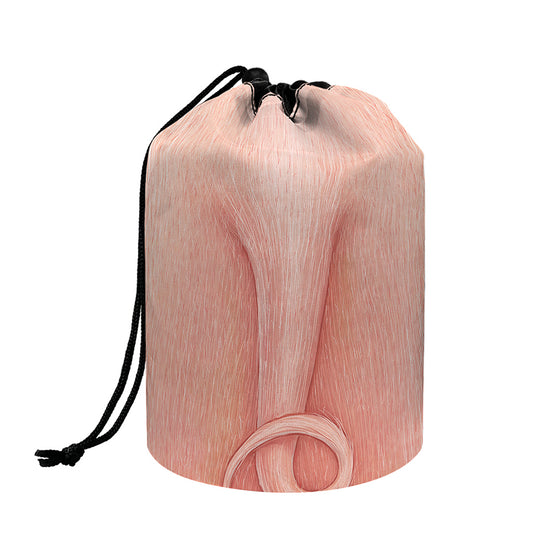 Pink Pig Tail Print Drawstring Makeup Bag