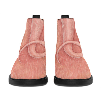 Pink Pig Tail Print Flat Ankle Boots