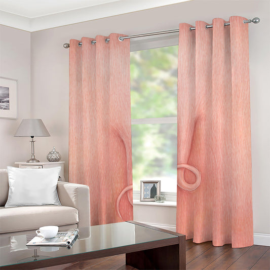 Pink Pig Tail Print Grommet Curtains