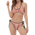 Pink Pig Tail Print Halter Scoop Tie Side Bikini