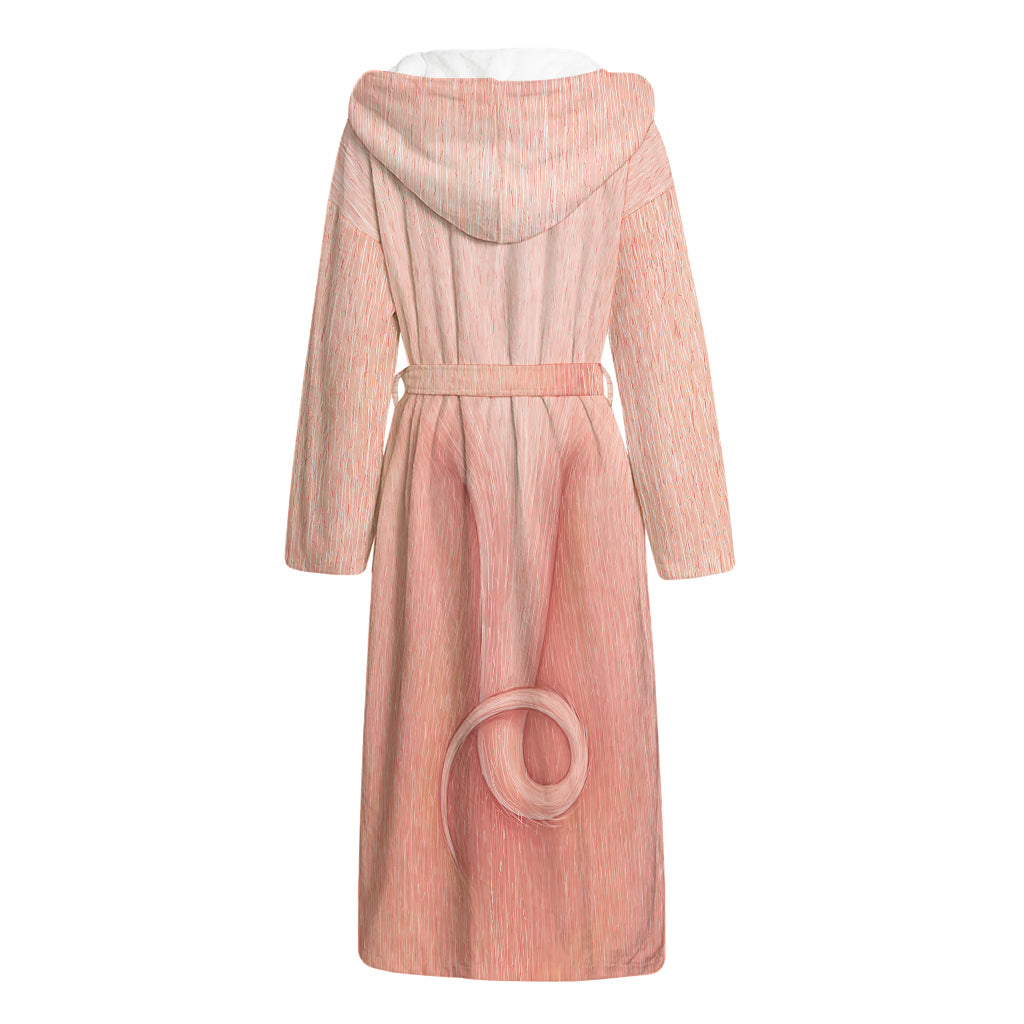 Pink Pig Tail Print Hooded Bathrobe