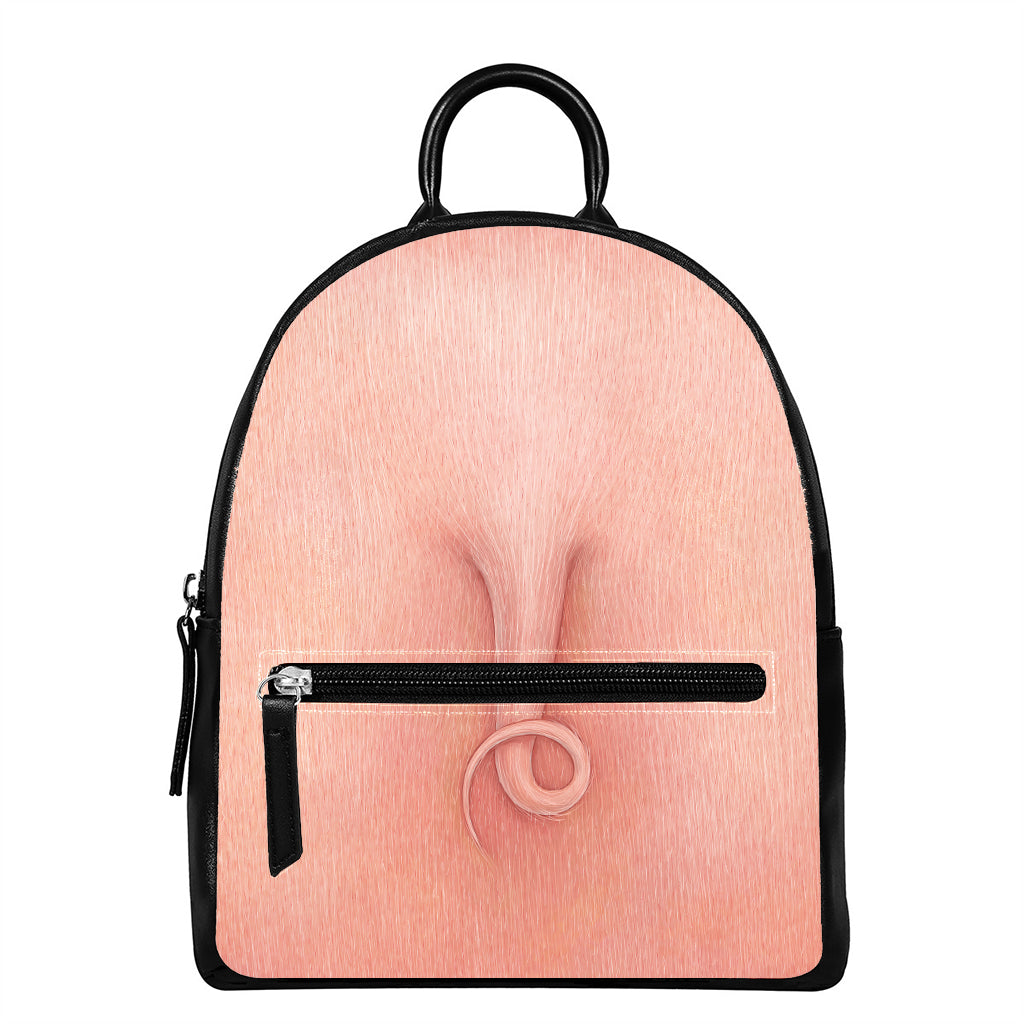 Pink Pig Tail Print Leather Backpack