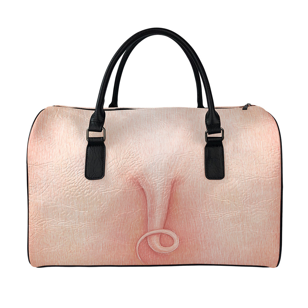 Pink Pig Tail Print Leather Duffle Bag