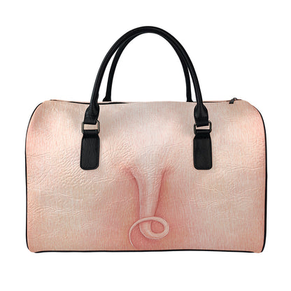 Pink Pig Tail Print Leather Duffle Bag