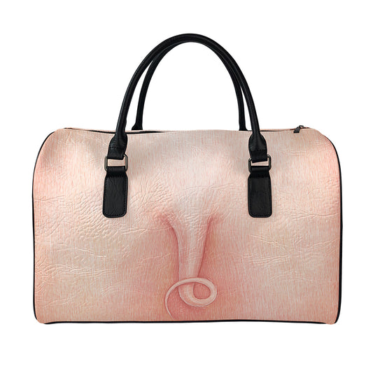 Pink Pig Tail Print Leather Duffle Bag