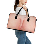 Pink Pig Tail Print Leather Duffle Bag