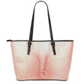 Pink Pig Tail Print Leather Tote Bag With Zipper