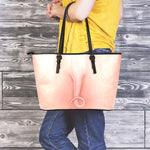Pink Pig Tail Print Leather Tote Bag