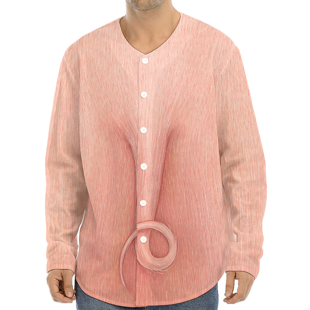 Pink Pig Tail Print Long Sleeve Baseball Jersey