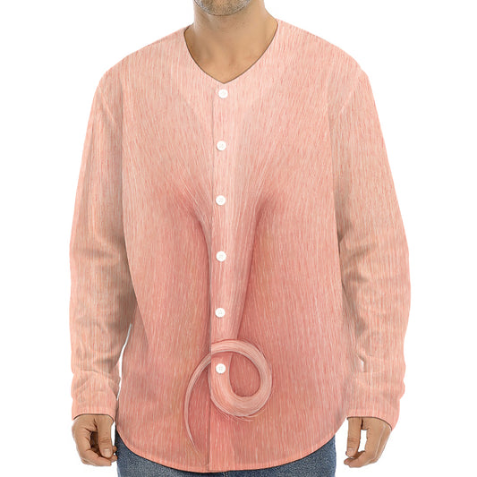 Pink Pig Tail Print Long Sleeve Baseball Jersey