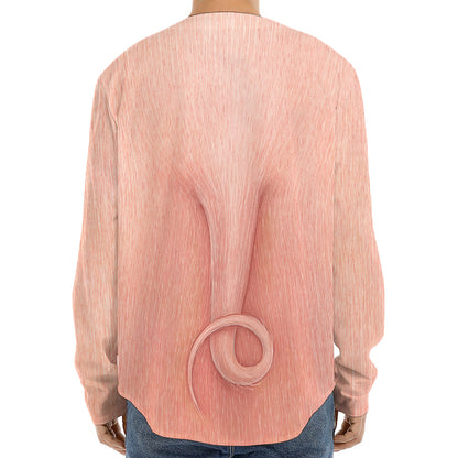 Pink Pig Tail Print Long Sleeve Baseball Jersey