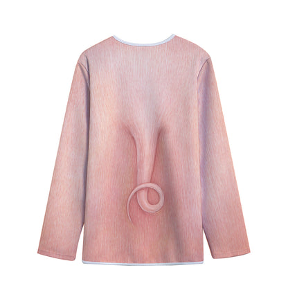 Pink Pig Tail Print Long Sleeve Short Coat