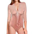 Pink Pig Tail Print Long Sleeve Swimsuit