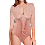 Pink Pig Tail Print Long Sleeve Swimsuit