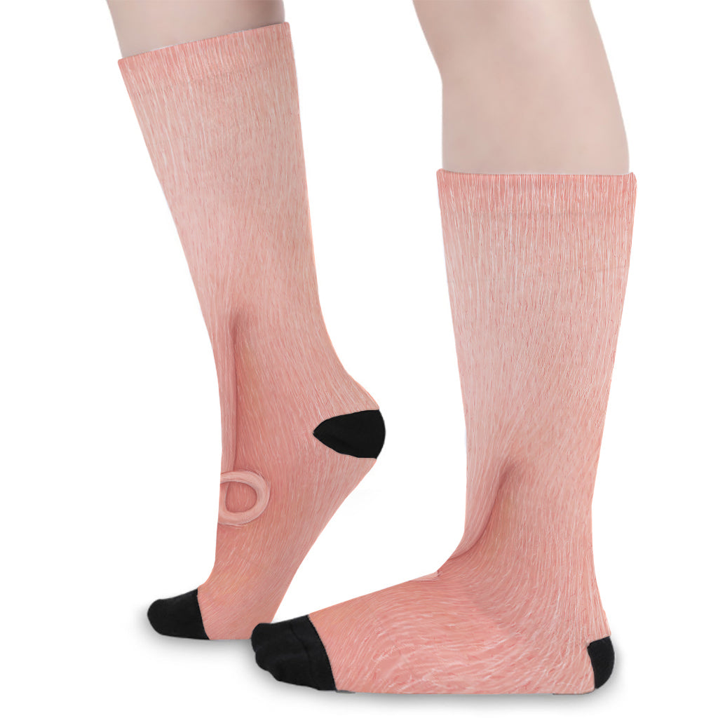 Pink Pig Tail Print Long Socks