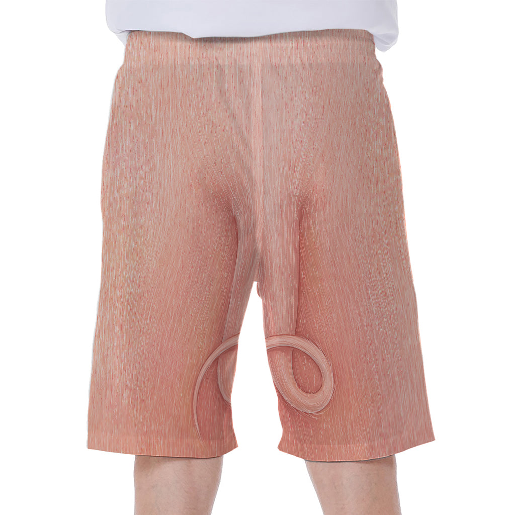 Pink Pig Tail Print Men's Beach Shorts