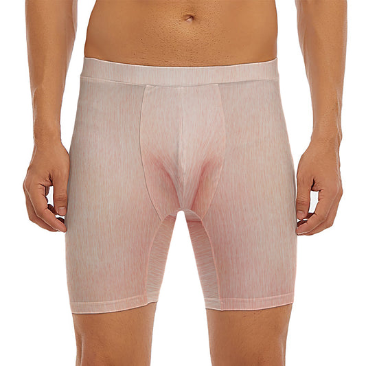 Pink Pig Tail Print Men's Long Boxer Briefs
