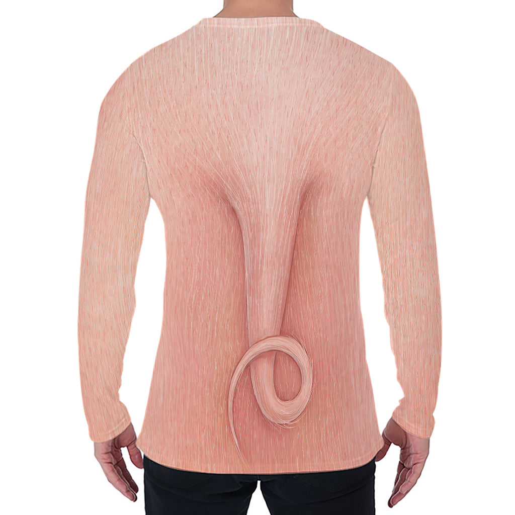 Pink Pig Tail Print Men's Long Sleeve T-Shirt