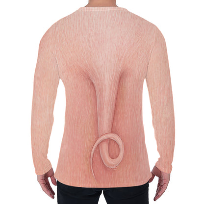 Pink Pig Tail Print Men's Long Sleeve T-Shirt