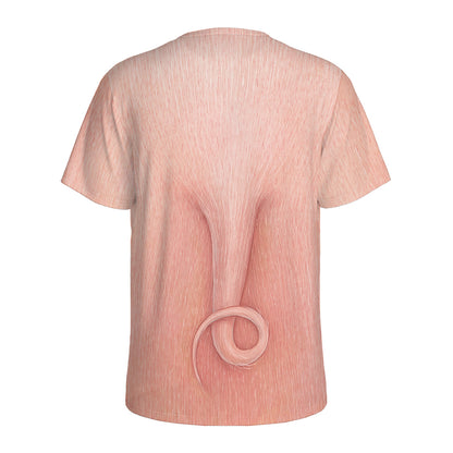 Pink Pig Tail Print Men's Sports T-Shirt