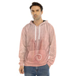Pink Pig Tail Print Men's Velvet Pullover Hoodie