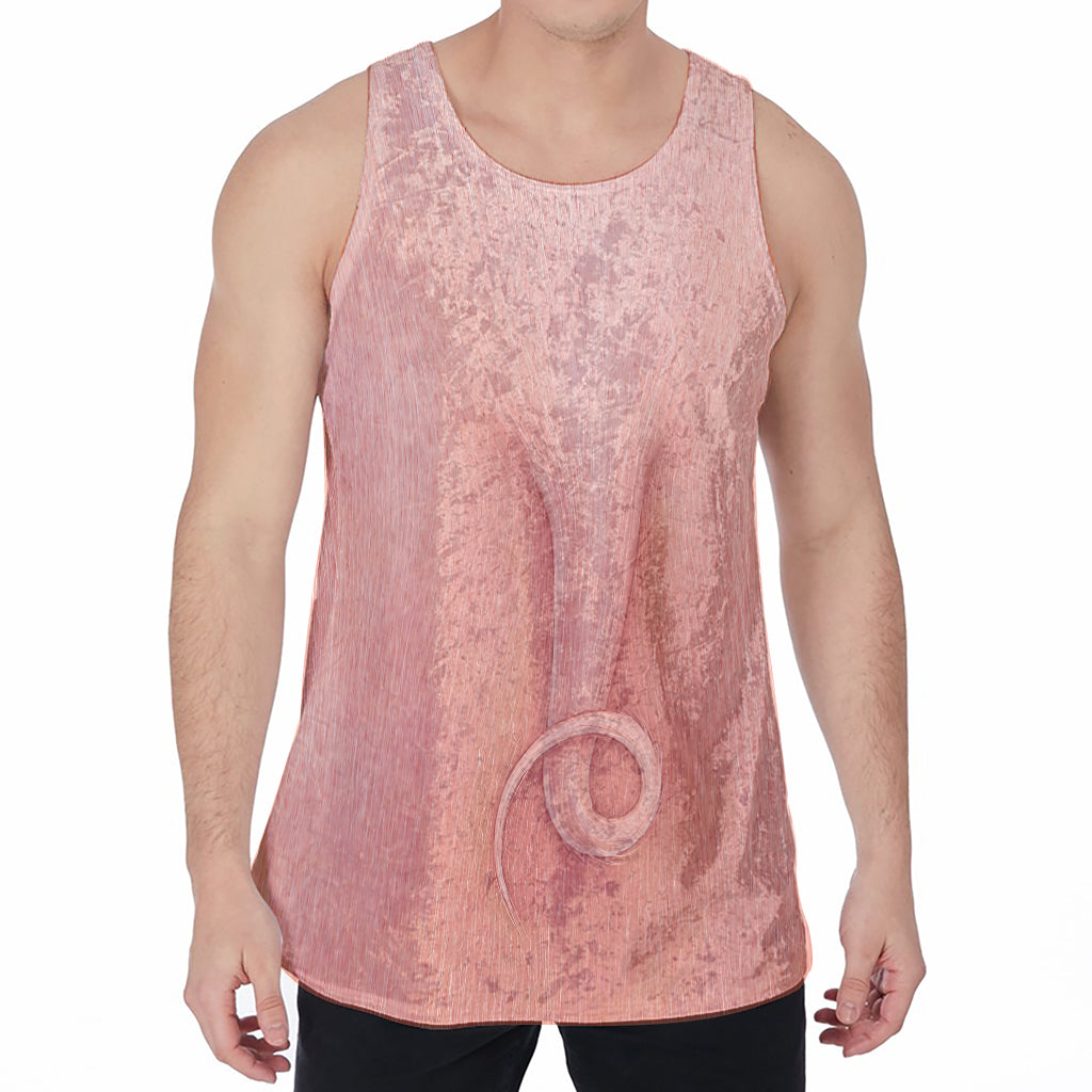 Pink Pig Tail Print Men's Velvet Tank Top