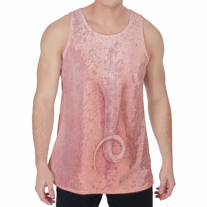 Pink Pig Tail Print Men's Velvet Tank Top