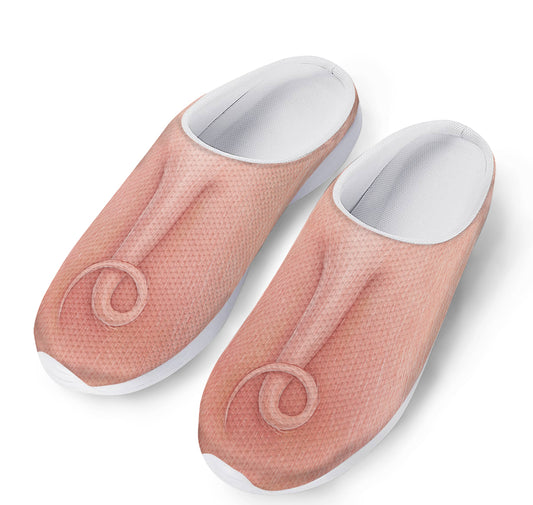 Pink Pig Tail Print Mesh Casual Shoes