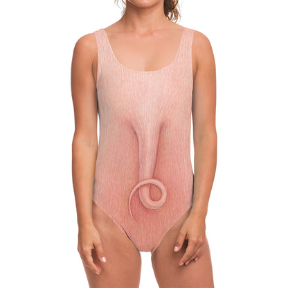 Pink Pig Tail Print One Piece Swimsuit