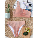 Pink Pig Tail Print One Shoulder Bikini Top