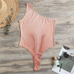 Pink Pig Tail Print One Shoulder Bodysuit