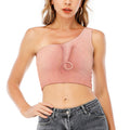 Pink Pig Tail Print One Shoulder Crop Top