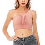 Pink Pig Tail Print One Shoulder Crop Top