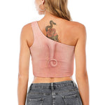 Pink Pig Tail Print One Shoulder Crop Top