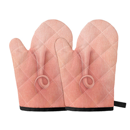Pink Pig Tail Print Oven Mitts