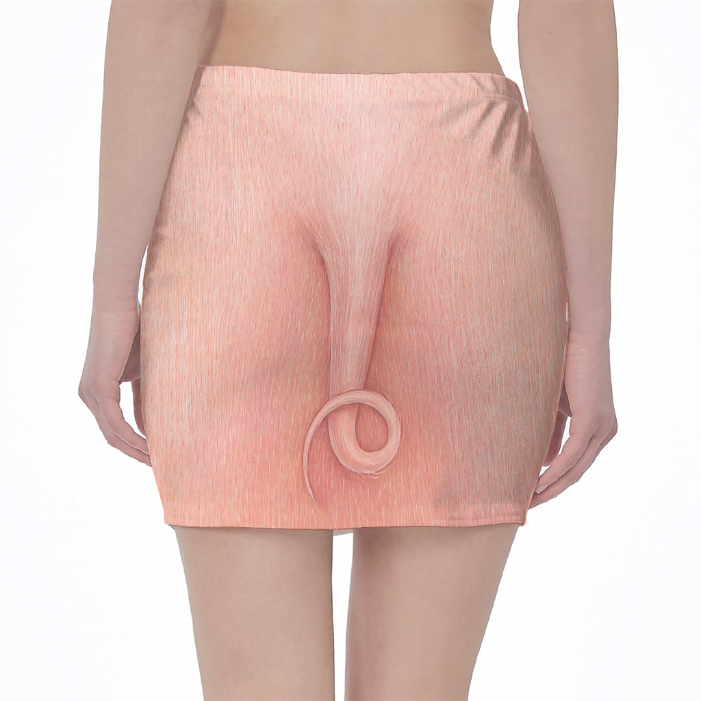 Pink Pig Tail Print Pencil Mini Skirt