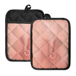 Pink Pig Tail Print Pot Holders With Pocket