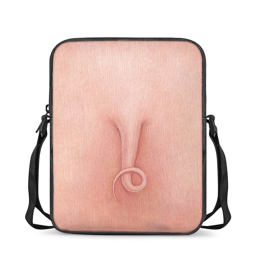 Pink Pig Tail Print Rectangular Crossbody Bag