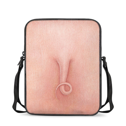 Pink Pig Tail Print Rectangular Crossbody Bag