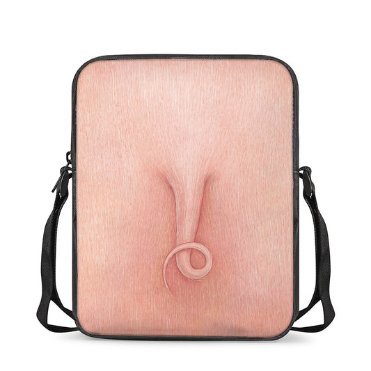 Pink Pig Tail Print Rectangular Crossbody Bag