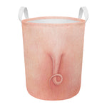 Pink Pig Tail Print Round Laundry Basket