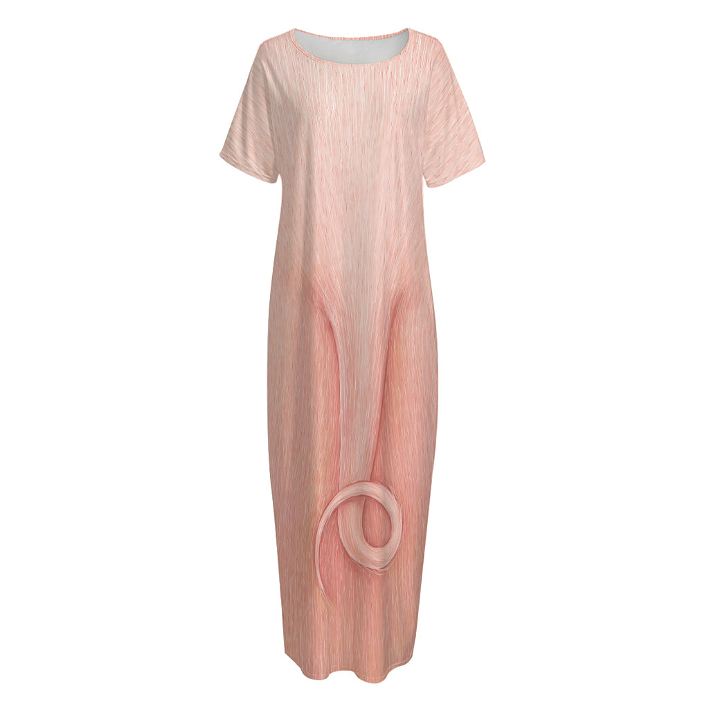 Pink Pig Tail Print Short Sleeve Long Nightdress