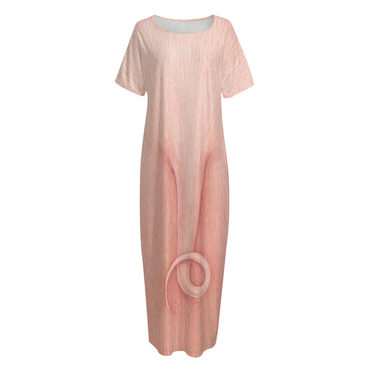 Pink Pig Tail Print Short Sleeve Long Nightdress