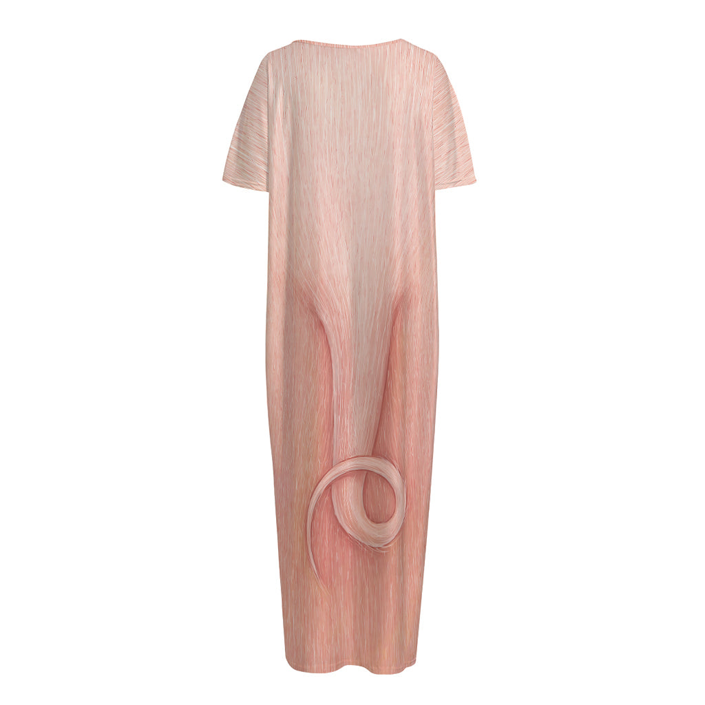 Pink Pig Tail Print Short Sleeve Long Nightdress
