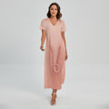 Pink Pig Tail Print Short Sleeve Maxi Dress