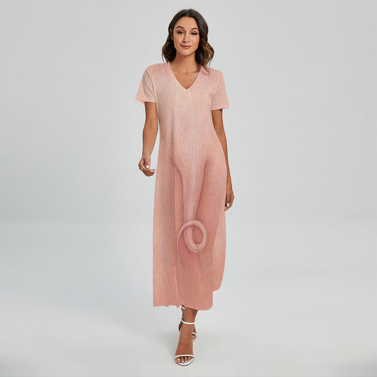 Pink Pig Tail Print Short Sleeve Maxi Dress