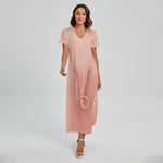 Pink Pig Tail Print Short Sleeve Maxi Dress